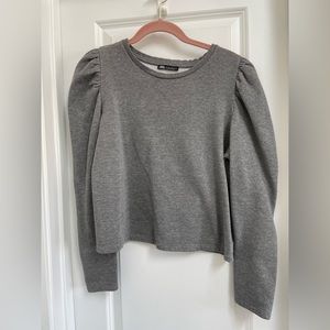 Zara Puff Sleeve Gray Sweatshirt Size L